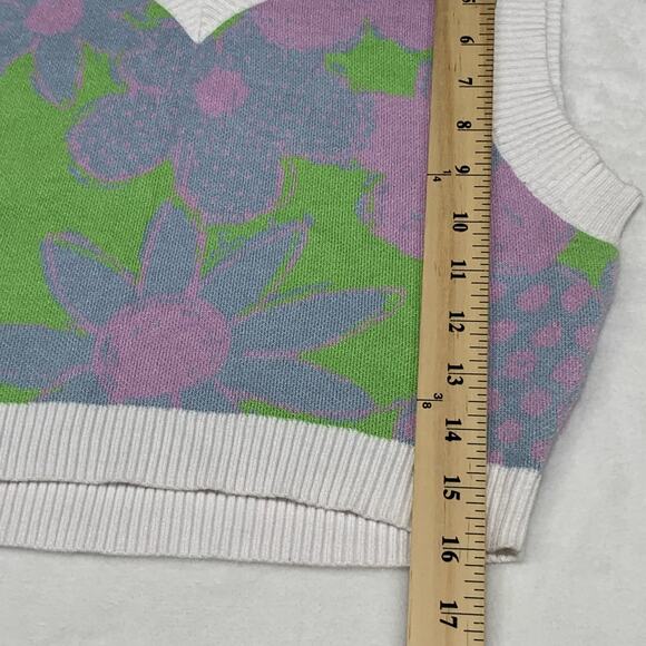 Urban Outfitters Crop Sweater Vest sz Medium Pastel Floral Preppy Spring Hippie - Picture 8 of 10